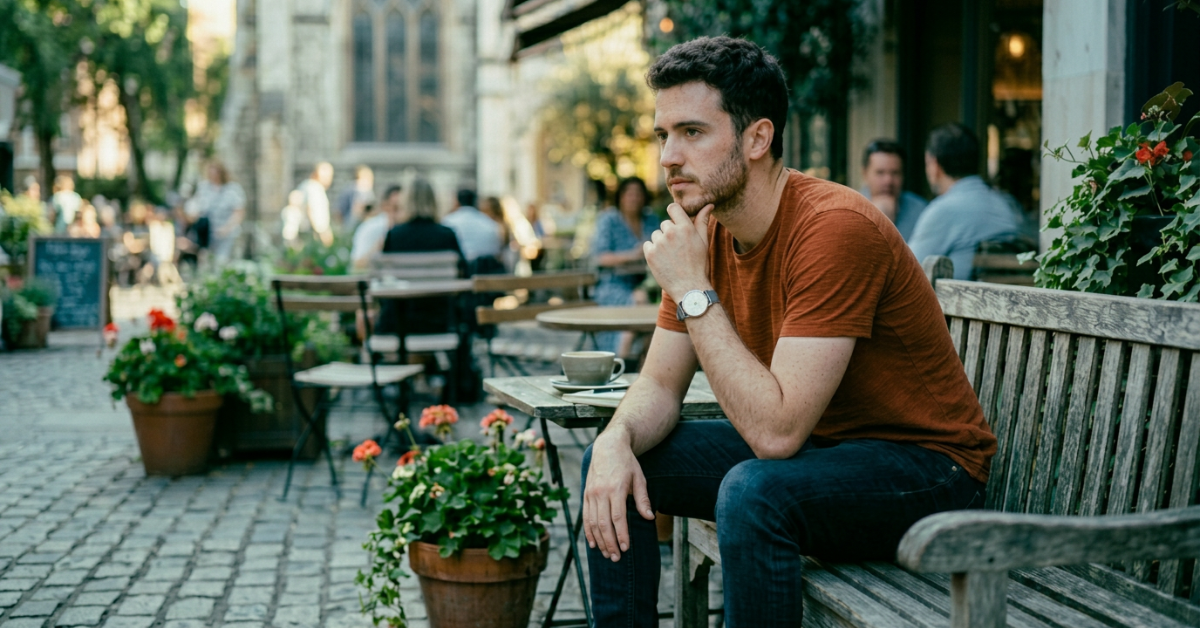 man sitting outside thinking about mental health treatment