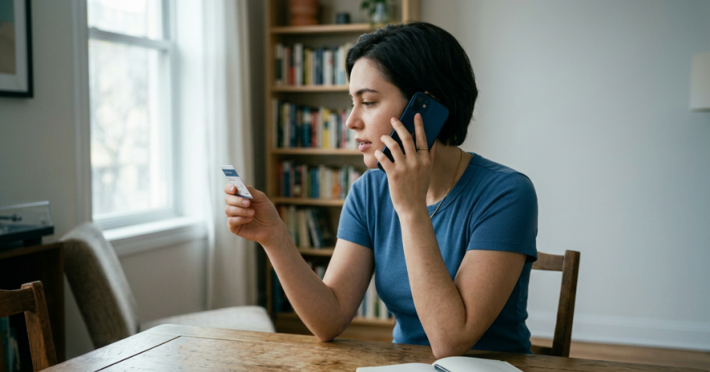 woman on the phone talking about insurance coverage for inpatient mental health treatment