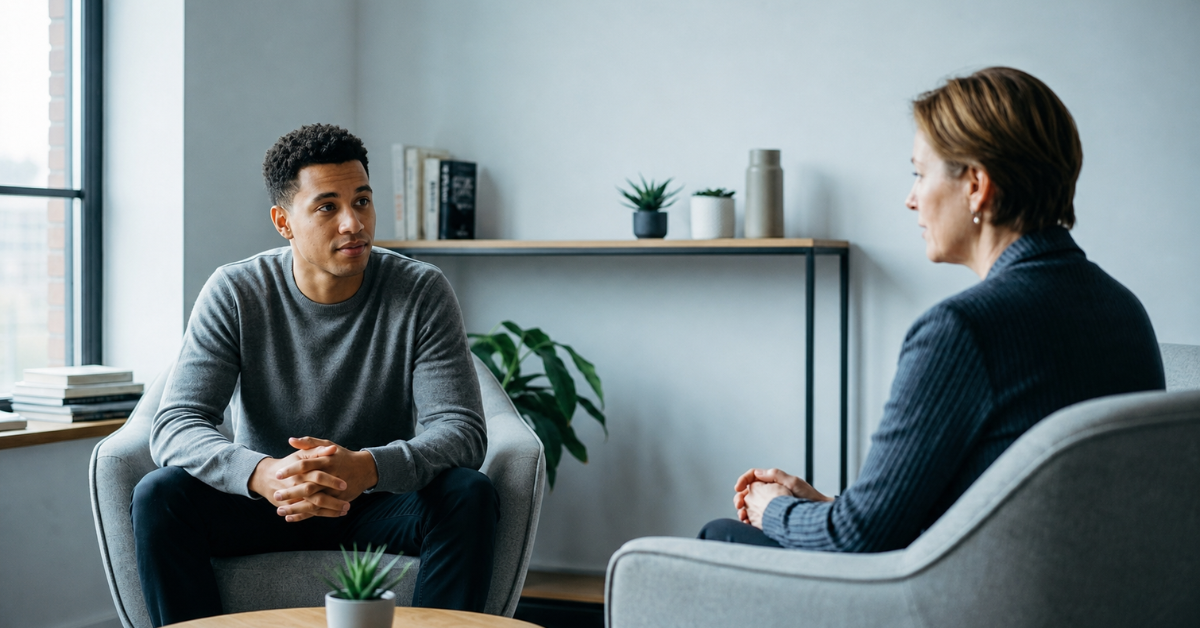 man in therapy during inpatient mental health treatment