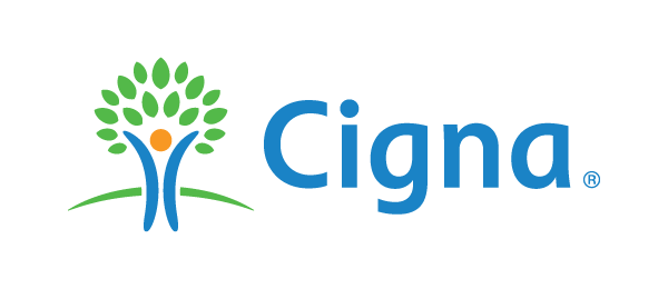 Cigna logo with a blue wordmark and a stylized blue person under a green leafy tree.