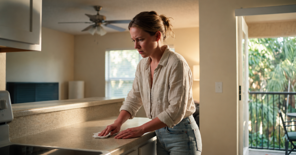 Woman looking stressed, cleaning, What is exposure therapy and response prevention for anxiety and OCD